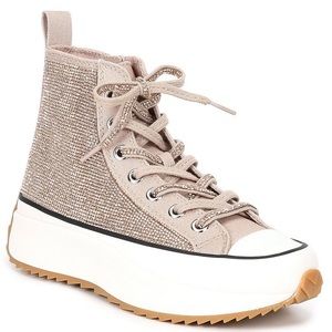 Shaft Rhinestone Embellished High Top Platform Sneakers - Rose Gold